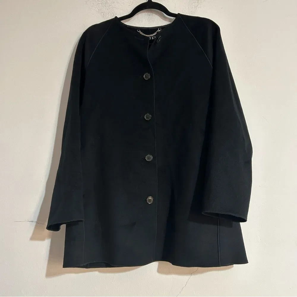J. Crew Drapey Wool Blend Coat in Black Size Small Classic Minimal Timeless